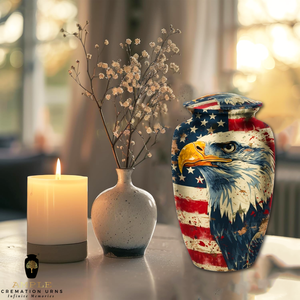 Urna Funeraria Ecológica Estilo Americano y Europeo Freedom Eagle con Diseño de Bandera Americana Personalizable para Cenizas de Adultos - Product Image 3
