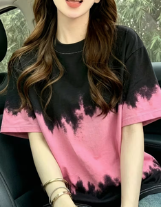 Plus Size Women's <b>Patchwork</b> Anti-Wrinkle O-Neck Pullover Short Sleeve 100% Cotton Casual Summer Knit Tee - Product Image 5