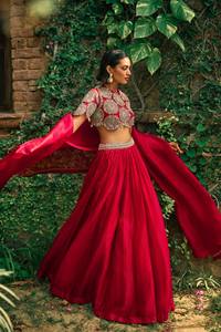 NiMa Creations <b>Red</b> <b>Silk</b> Sequins Lehenga Choli Floor-Length Traditional Women's Wedding Dress India Pakistan Style - Product Image 2