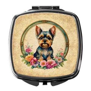 Yorkshire Terrier Fleurs Miroir de maquillage de voyage compact Cadeau de conception de poche pliant pour femmes et filles - Product Image 1