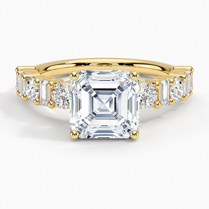 Anillo de boda clásico para mujer de plata de ley 925 con diamantes de moissanita de corte Asscher y baguette alternados - Product Image 5