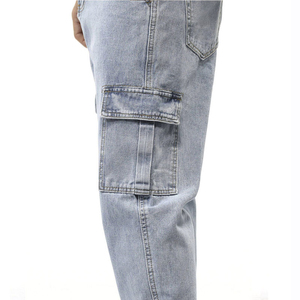 Jeans de Mezclilla Cargo Azul Claro para Hombre, Corte Holgado, Lavado a la Piedra, Algodón, Cintura Media, Estilo Casual, Ropa de Primavera - Product Image 4