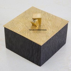 Hot Selling Quality Wooden Box with Textured Metal Lid for Home Celebration Parties and Tableware Decorations - Product Image 4