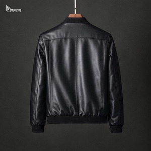 Chaqueta de Cuero Negra para Hombre, Cierre de Cremallera, Estilo Motero Informal, Ropa de Invierno, Prenda Exterior Duradera, Logotipo Personalizado, Proveedor OEM - Product Image 2