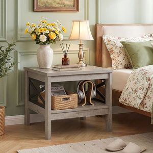 Mesa Auxiliar Cuadrada de 2 Niveles con Estante de Almacenamiento y Mesas de Consola con Estructura en X para Dormitorio o Sala de Estar - Product Image 2