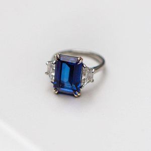 Blue <b>Sapphire</b> Emerald Cut Solitaire Double Claw Cz <b>Ring</b> <b>White</b> <b>Gold</b> Engagement <b>Ring</b> 10K Solid <b>Gold</b> 3 Stone Moissanite <b>Rings</b> - Product Image 2