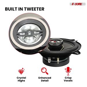 Haut-parleurs coaxiaux 5.25 pouces 5 Core Car Audio, 4 pièces, 2 voies, 350W, 4 ohms, 12V, montage encastré, remplacement de woofer avec tweeters à dôme - Product Image 3