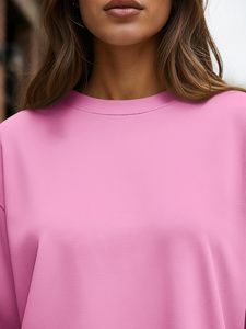 Camiseta de Moda para Mujer, Holgada, de Manga Larga, Estilo Urbano, Cuello Redondo, Lisa, con Logotipo Personalizado, Marca Privada - Product Image 2