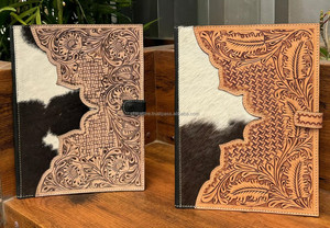 High Quality Custom A4 Hand Tooled Leather Business <b>Documents</b> Organizer Agenda/Portfolio File <b>Folders</b> with Cards & Pen Holder - Product Image 2