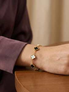 Luxe Dual <b>Clover</b> <b>Bracelet</b> _ Anti-Tarnish Gold <b>Bracelet</b> for Women - Product Image 1