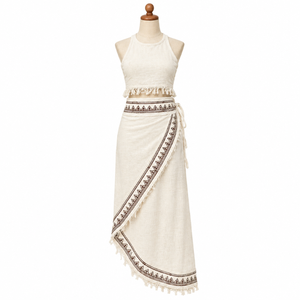 Ethnic Embroidered <b>Wrap</b> Maxi <b>Skirt</b> Fringe Hem Adjustable Tie Waist Tribal Bohemian <b>Beach</b> Resort Vacation Wear Long Flowing <b>Skirt</b> - Product Image 1