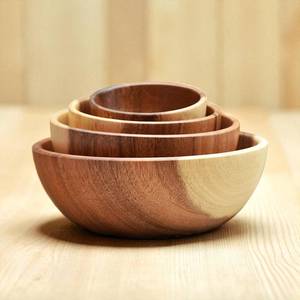Tazón de Madera de Acacia: Tazón Rústico de Madera Natural para Comida y Ensaladas, Tazón de Madera de Acacia con Fondo Plano, Tazón de Madera para Bebés - Product Image 1