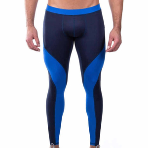 Leggings de compression bleus pour hommes, longueur intégrale, taille élastique, en Spandex et Nylon, motif uni, vêtements de sport - Product Image 1