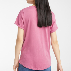 เสื้อยืดแขนสั้นสีฟ้าอ่อนสำหรับผู้หญิงพร้อมพิมพ์ลายกระเป๋าแบบเวฟคอกลมเสื้อลำลองสำหรับฤดูร้อน - Product Image 4
