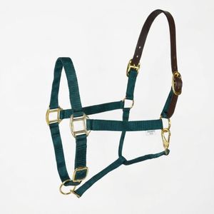 Cabestro de nailon verde cetrero para caballo con corona de cuero genuino, ajustable, seguro y duradero para equitación - Product Image 2
