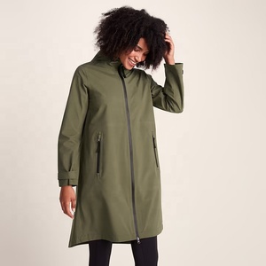 Veste softshell imperméable et coupe-vent pour femme, couleur vert foncé, avec capuche et fermeture éclair, pour course en plein air, veste de pluie pour femme - Product Image 3