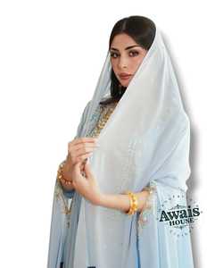 AWAIS HOUSE Women's Middle Eastern Ethnic Lightweight <b>Plus</b> <b>Size</b> Floor-Length Hand Beaded Sequined Georgette <b>Kaftan</b> Abaya Party - Product Image 5