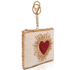 Handmade Sacred Heart Beaded Clutch Pearl Evening Bag Luxury Chain Purse - Product Image 1