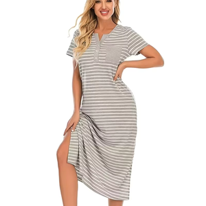 2026 Women's Animal Print 100% Cotton Breathable Super Soft Loose Short-Sleeve Sleep Dress & Pajama Set Spring Summer Bangladesh - Product Image 1
