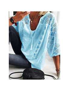 เสื้อเชิ้ตคัตเอาท์สำหรับฤดูร้อนสำหรับผู้หญิง – เสื้อแขน 3/4 ผ้าลูกไม้โปร่ง สำหรับใส่ลำลอง ใส่ทำงาน และใส่กลางแจ้ง ลดราคา - Product Image 6