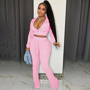 Ensemble deux pièces en velours pour femmes, nouveau design, pantalon évasé tendance de haute qualité en denim extensible avec poches plaquées sur le devant - Product Image 5