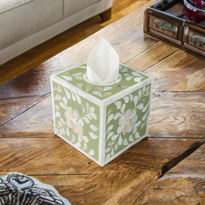 Caja de pañuelos hecha a mano con incrustaciones de hueso y trabajo floral decorativo para la decoración de la sala de estar, cubierta de lujo para caja de pañuelos con incrustaciones de hueso a bajo costo. - Product Image 3