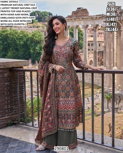 Salwar Kameez en soie crêpe naturelle de qualité supérieure avec broderie Aari faite à la main et broderie Gota Patti pour femmes Inde Pakistan 290801 - Product Image 3