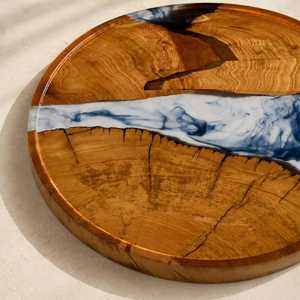 Luxury Handcrafted <b>Epoxy</b> Resin & Natural Acacia Wood Serving Tray with Premium Gold Metal Handles for <b>Coffee</b> <b>Table</b>, Kitchen - Product Image 6
