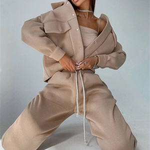 Women's <b>White</b> Cotton <b>Tracksuit</b> Set Casual Loose Fit Full Length Jogger Pants With Drawstring And Button Up Jacket Spring Wear - Product Image 3