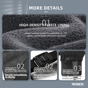 Gants d'hiver chauds pour le cyclisme en plein air, compatibles écran tactile, antidérapants, coupe-vent, imperméables, texturés, durables, en polyester, nylon et polaire - Product Image 5