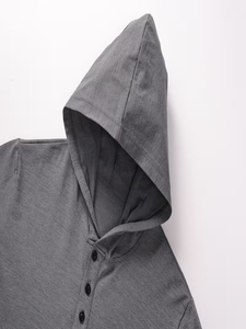 Men's Hooded Henley T-Shirt Short Sleeve Slim Fit Casual Solid Color Knitted Pullover Hoodie Top for Summer Streetwear - Product Image 4