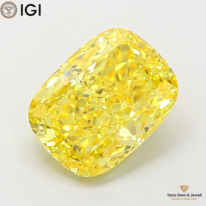 Diamant de laboratoire CVD de 3,50 carats, certifié IGI, taille coussin, couleur jaune vif fantaisie, clarté VS1, pour bague de fiançailles signature - Product Image 1