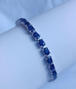 Natural Blue Sapphire Tennis Bracelet in Sterling <b>Silver</b> White Gold Plated Luxury September Birthstone Jewelry Women Party - Product Image 3