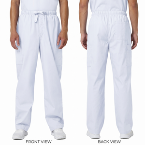 Pantalones Médicos para Hombre, 65% Poliéster, 35% Algodón, Sarga de 180 GSM, Blancos, con Bolsillos Tipo Cargo, Bordado Personalizado, Logotipo DTF - Product Image 1