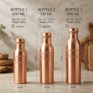 Botella de Agua de Cobre Puro Hecha a Mano con Diseño Martillado, Reutilizable, Ayurvédica, con Tapa Antiderrames, Venta al Por Mayor y Exportación - Product Image 6