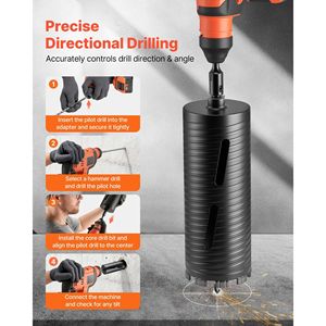 Punta diamantata per carotaggio a secco da 4-1/4 pollici di diametro, profondità di foratura 9-1/2, filettatura interna 5/8-11, 3 punte per trapano per muratura e cemento - Product Image 5