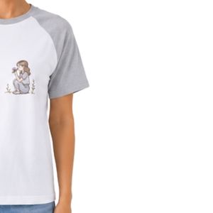 Women White and Light Gray Raglan T <b>Shirt</b> <b>Cartoon</b> Graphic Print Crew Neck Short Sleeve Polyester Cotton Casual Summer Tee OEM - Product Image 4