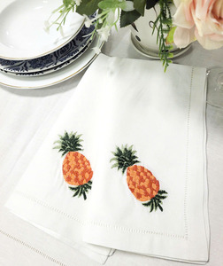 Custom Classic Square Cotton Napkin Embroidered Pineapple Durable Reusable <b>Machine</b> Washable Hemstitch Dinner Napkin Home Wedding - Product Image 5