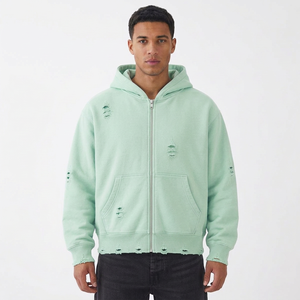Sweat-shirt à capuche zippé pour homme, effet vieilli, en molleton de coton épais, coupe classique, style streetwear, fournisseur de vêtements en gros - Product Image 5