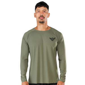 Camiseta de Manga Larga para Hombre, Color Oliva, Cuello Alto, Logotipo Serigrafiado, Suave, Transpirable, de Secado Rápido, Ligera, Corte Regular, Informal, para Uso Diario - Product Image 1