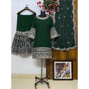 Designer <b>Indian</b> & Pakistani Clothing Party Wear <b>Top</b> Bottom and Dupatta Set - Product Image 4