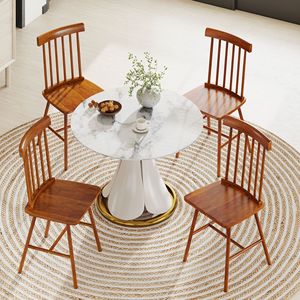 Set di 4 Sedie da Pranzo in Stile Rustico Marrone Chiaro, Sedie da Cucina in Legno con Struttura in Metallo e Schienale a Fuso per Sala da Pranzo - Product Image 2
