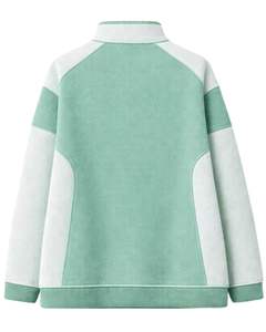 Sweat-shirt épais pour femme, vert menthe et blanc, à blocs de couleur, coupe oversize, en polaire, avec col à boutons-pression et poche kangourou - Product Image 2