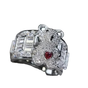 Baguette Moissanite Diamond Teddy Bear Cluster <b>Ring</b> 925 Sterling Silver Rhodium Plated Hip Hop Style Iced Out <b>Ring</b> for Gifts - Product Image 2