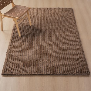 Tapis de salon moderne en laine tressée et acrylique, rectangulaire, épais, à poils longs, antidérapant avec dos en caoutchouc, couleur unie marron - Product Image 3