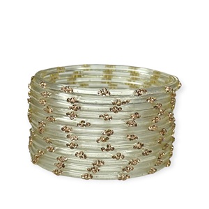 Transparent White Raindrop Glass <b>Bangles</b> <b>Set</b> with Emerald Cut Pearl Gold Plated Wholesale Bulk Export Quality Ready Stock - Product Image 2