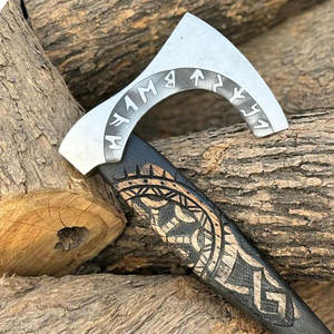Handcrafted Industrial Grade Viking <b>Axe</b> Carbon Steel Blade Wooden Norse Rune Engraving Historical Inspired Decorative Display - Product Image 3