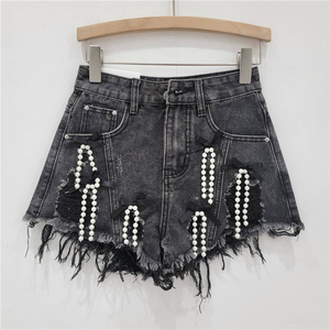 Nouvelle Collection Été : Short en jean délavé taille haute coupe ample pour femme, style vintage doux, avec nœud et pompon, style coréen mignon et décontracté - Product Image 2