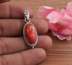 Collar de Plata de Ley 925 con Turquesa Naranja Natural, Estilo Vintage, con Piedras Preciosas, Turquesa Ostra, Unisex, Hecho a Mano, al por Mayor - Product Image 1