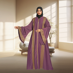 ชุดอาบายะห์อิสลามแบบเรียบง่ายสำหรับวันอีด ผ้าไนดา ระบายอากาศได้ดี น้ำหนักเบา ตกแต่งด้วยลายเส้นแนวตั้ง ดีไซน์แขนทรงปีกค้างคาวแบบสบายๆ - Product Image 2